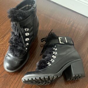 Nine West Black Lace-Up Fur Boots
